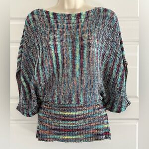 Vintage 90s Tempo Paris Multicolored Knit Top with Dolman Sleeves Size S/M